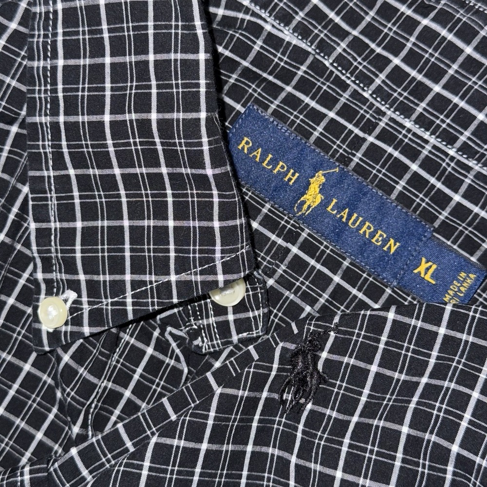 Polo Ralph Lauren Long Sleeve Button Down Oxford Shirt Mens XL Black White Plaid